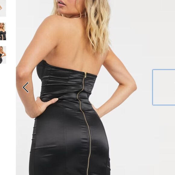 *2 AVAILABLE* ASOS DESIGN black satin mini dress mesh panels 32D - Picture 2 of 3